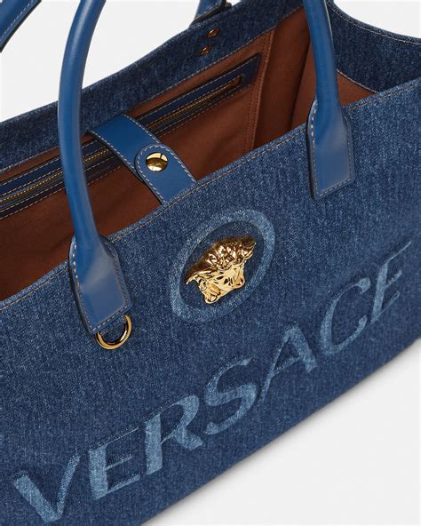 versace la medusa bag purple|Versace denim tote bag.